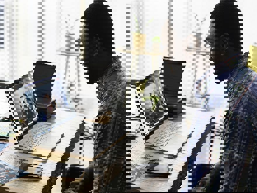 Man having online meeting